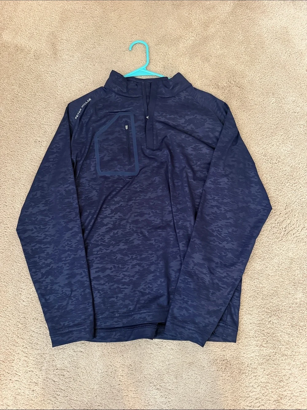 Peter Millar Men's Navy Camo Quarter-Zip Performance Jacket